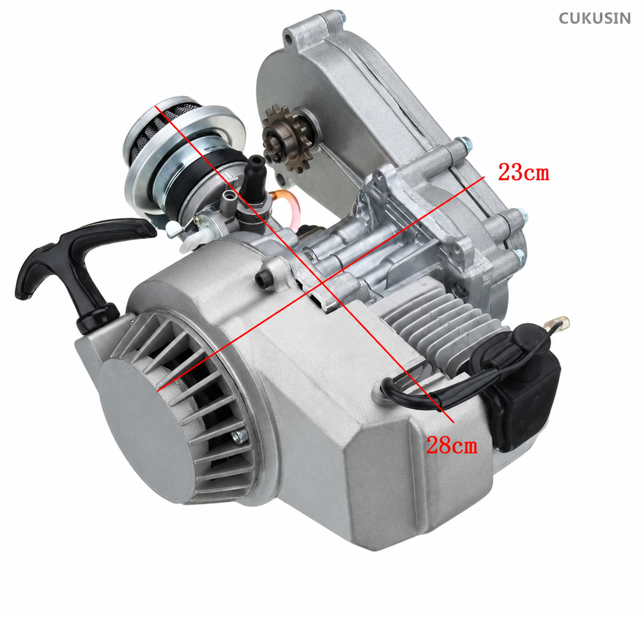 2-stroke engine assembly, mini motorcycle ATV 47cc 49cc engine, silver-white starter — CUKUSIN logo image