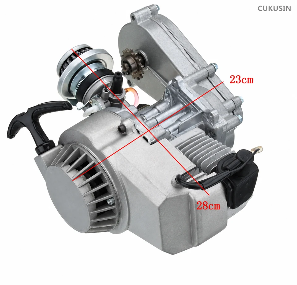 2-stroke engine assembly, mini motorcycle ATV 47cc 49cc engine, silver-white starter — CUKUSIN logo image