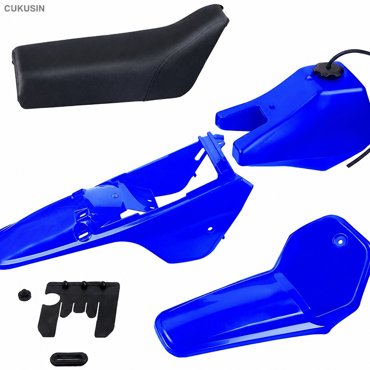 Plastic parts kit for Yamaha pw80 complete vehicle, including seat, fuel tank, and full set of plastic components — CUKUSIN logo image