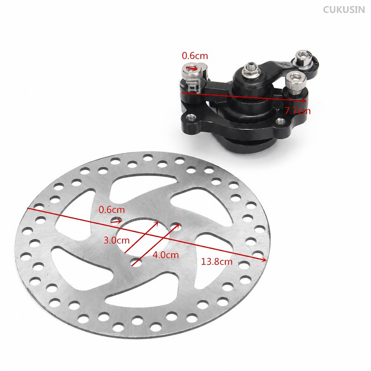 140mm rear disc brake rotor and caliper kit for 49cc gasoline mini dirt bike, ATV, and electric scooter — CUKUSIN logo image