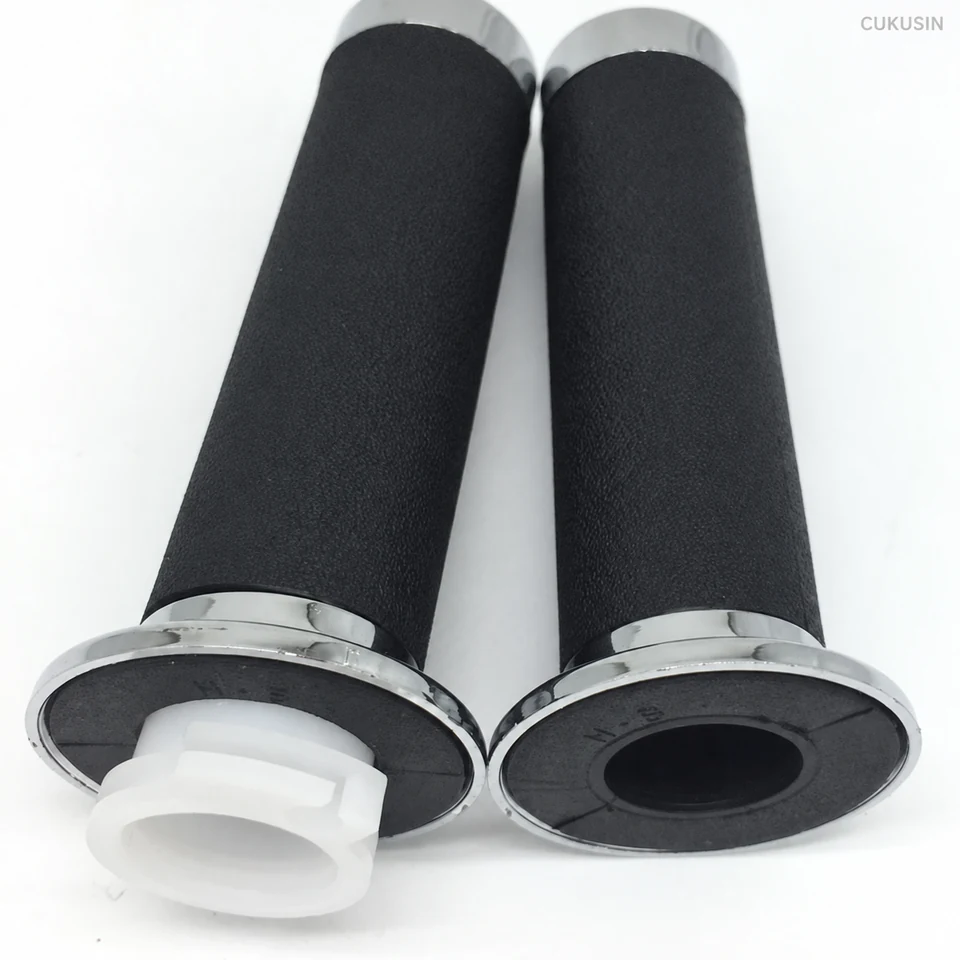 Black Foam Motorcycle Handlebar Grip Set with Chrome End Rings — CUKUSIN logo image