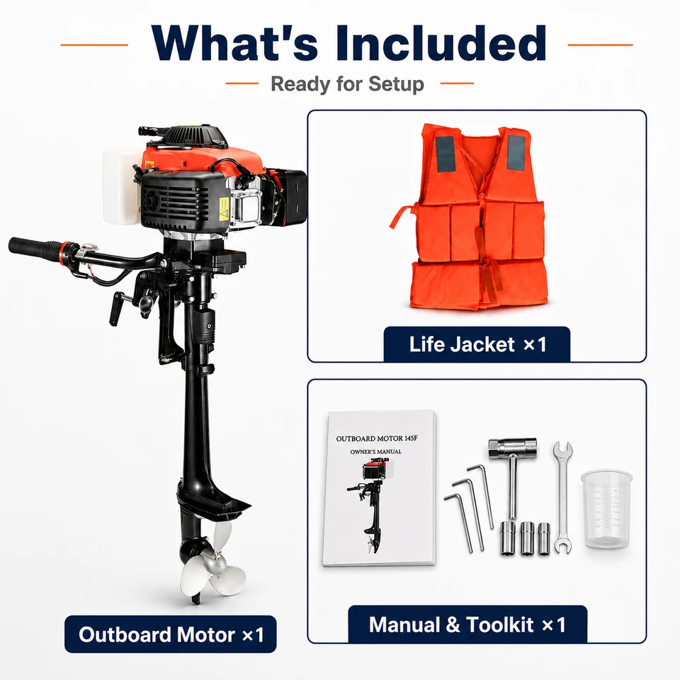 4 Stroke 4 HP Outboard Motor, with Life Jacket, US Inventory — product view 7