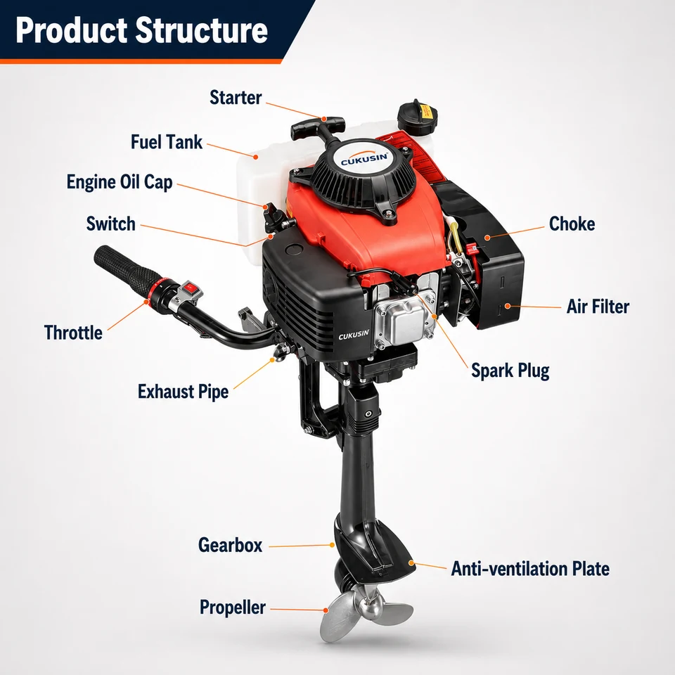 4 Stroke 4 HP Outboard Motor, with Life Jacket, US Inventory — product view 6