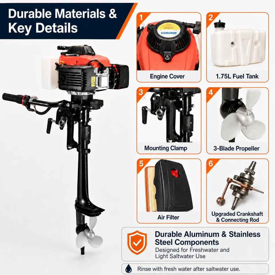 4 Stroke 4 HP Outboard Motor, with Life Jacket, US Inventory — product view 8