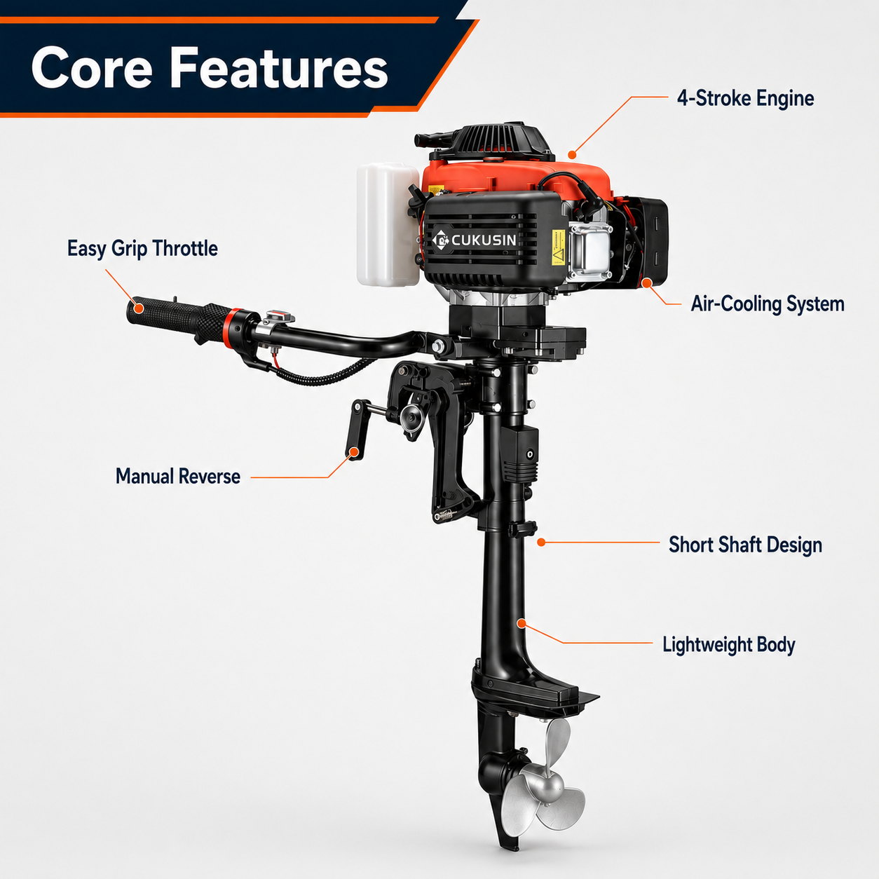 4 Stroke 4 HP Outboard Motor, with Life Jacket, US Inventory — product view 3