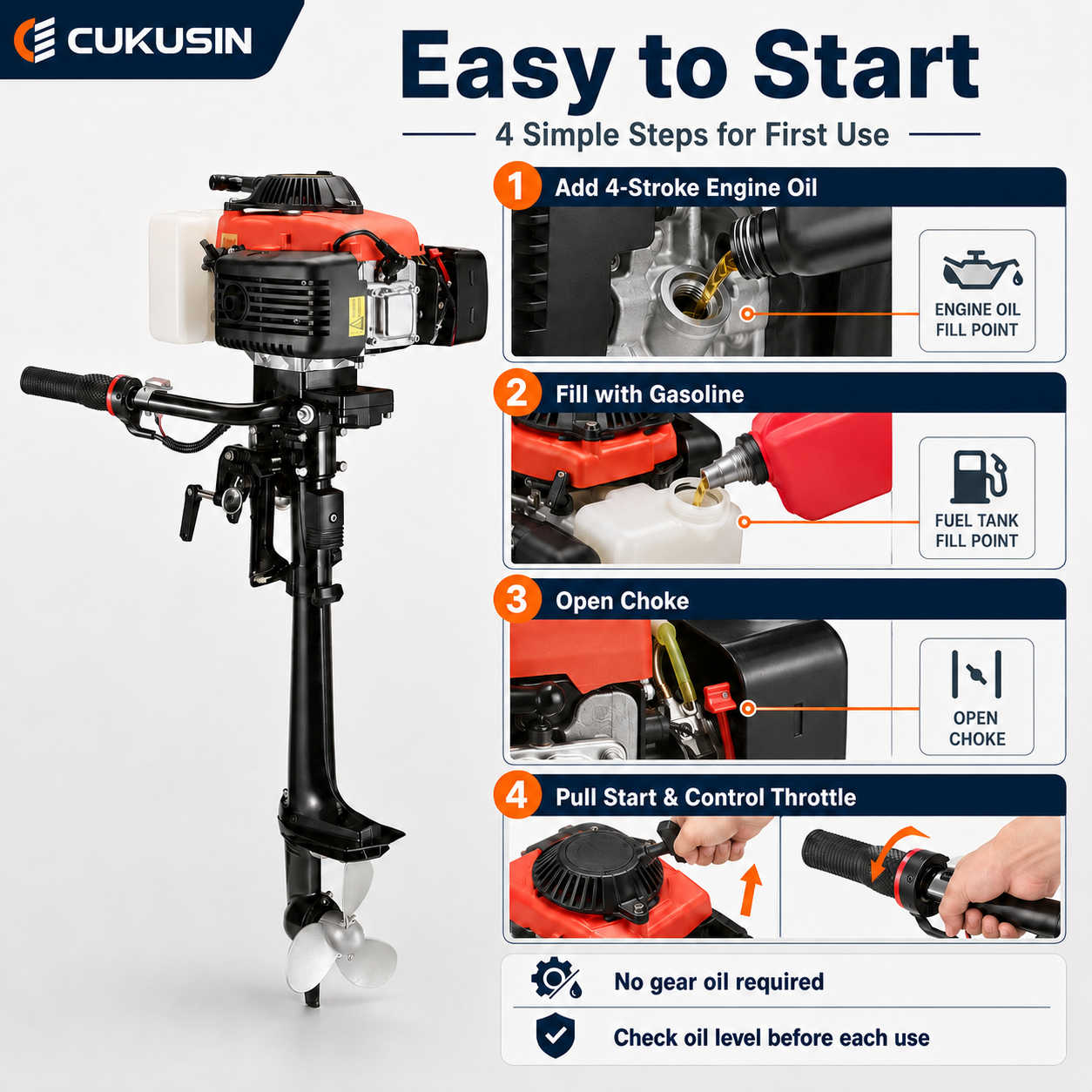 4 Stroke 4 HP Outboard Motor, with Life Jacket, US Inventory — product view 4
