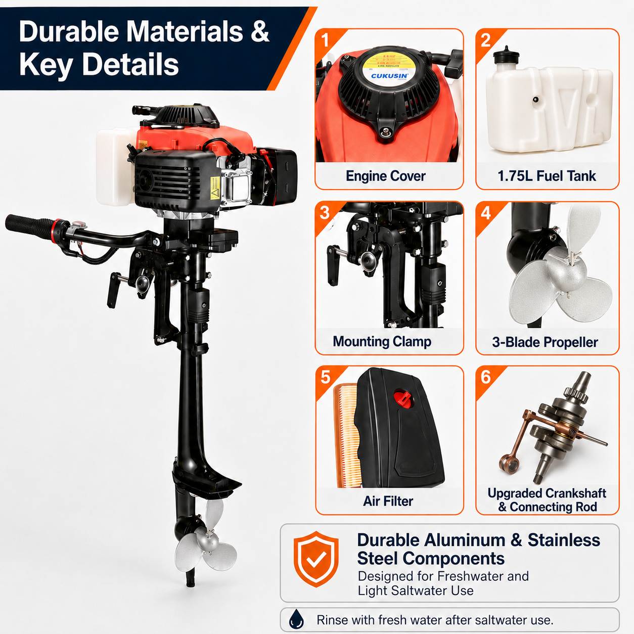 4 Stroke 4 HP Outboard Motor, with Life Jacket, US Inventory — product view 8