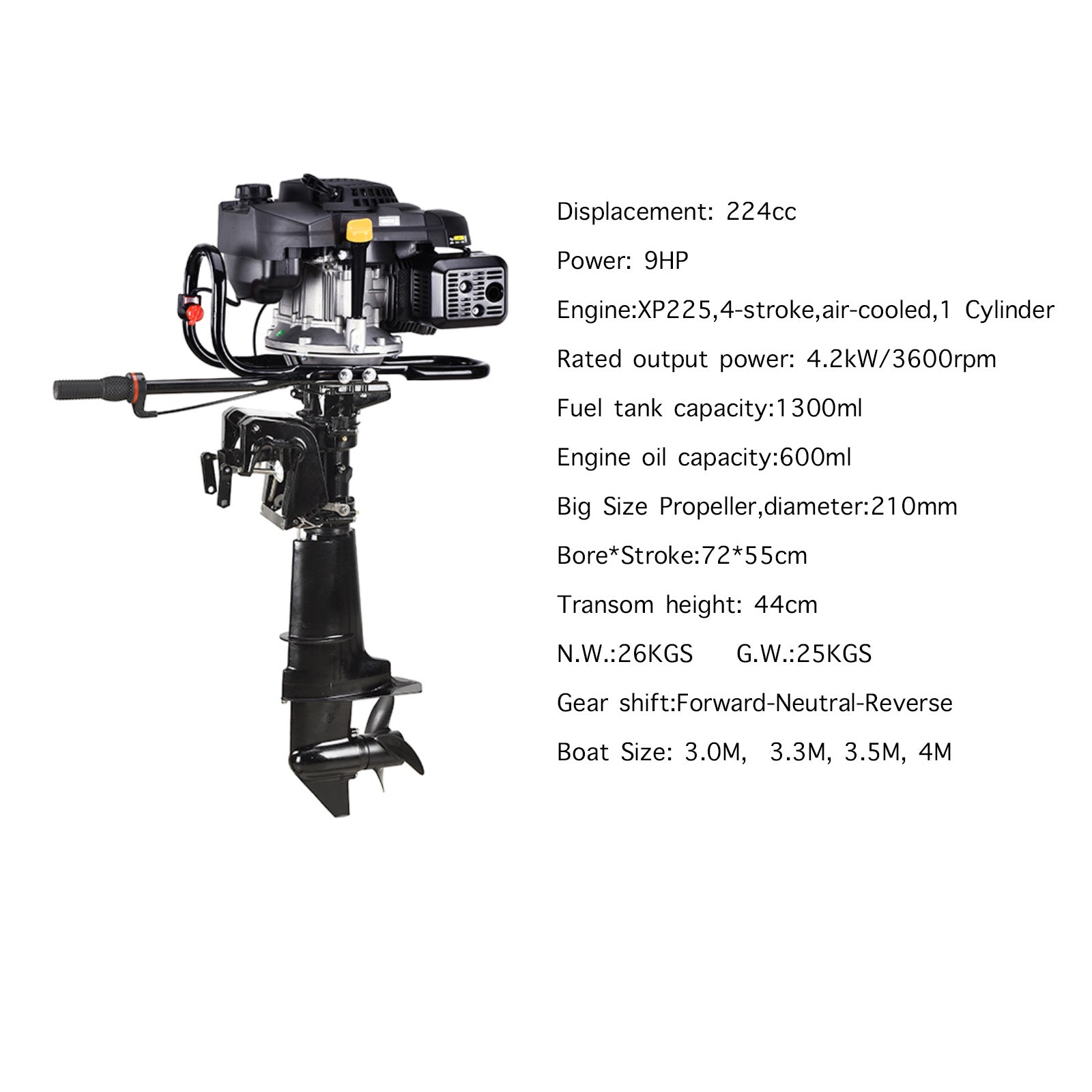 Outboard Motor 9 HP Air Cooled System With Gear Shaft