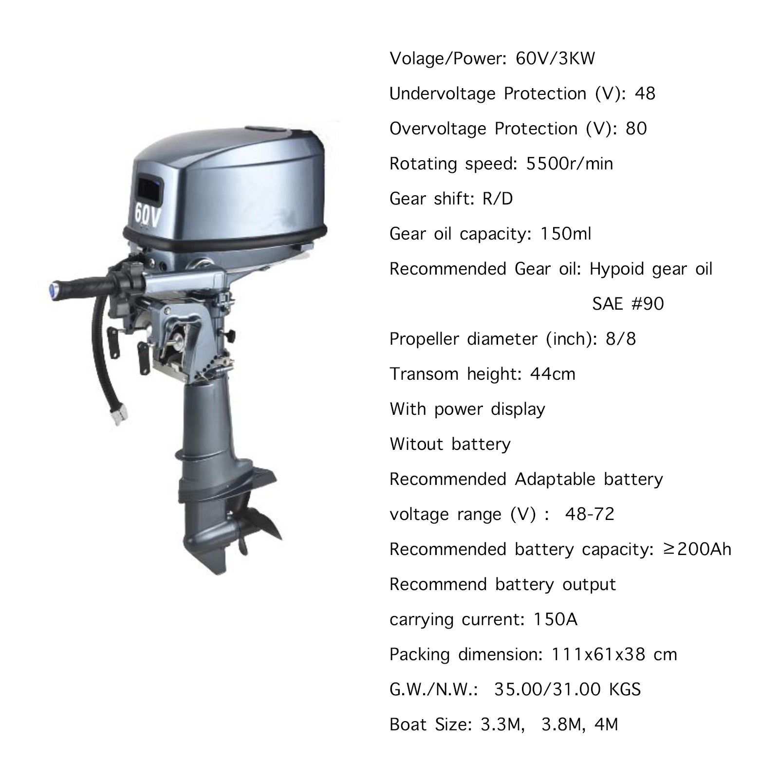 Outboard Motor Electric Trolling Motor 60V/3KW