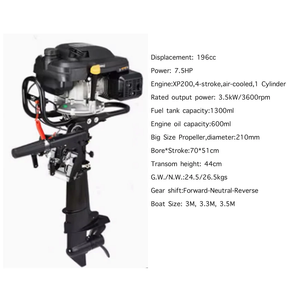 CUKUSIN 4 Stroke Outboard Motor 7.5hp with Gear Shift, Air Cooled System
