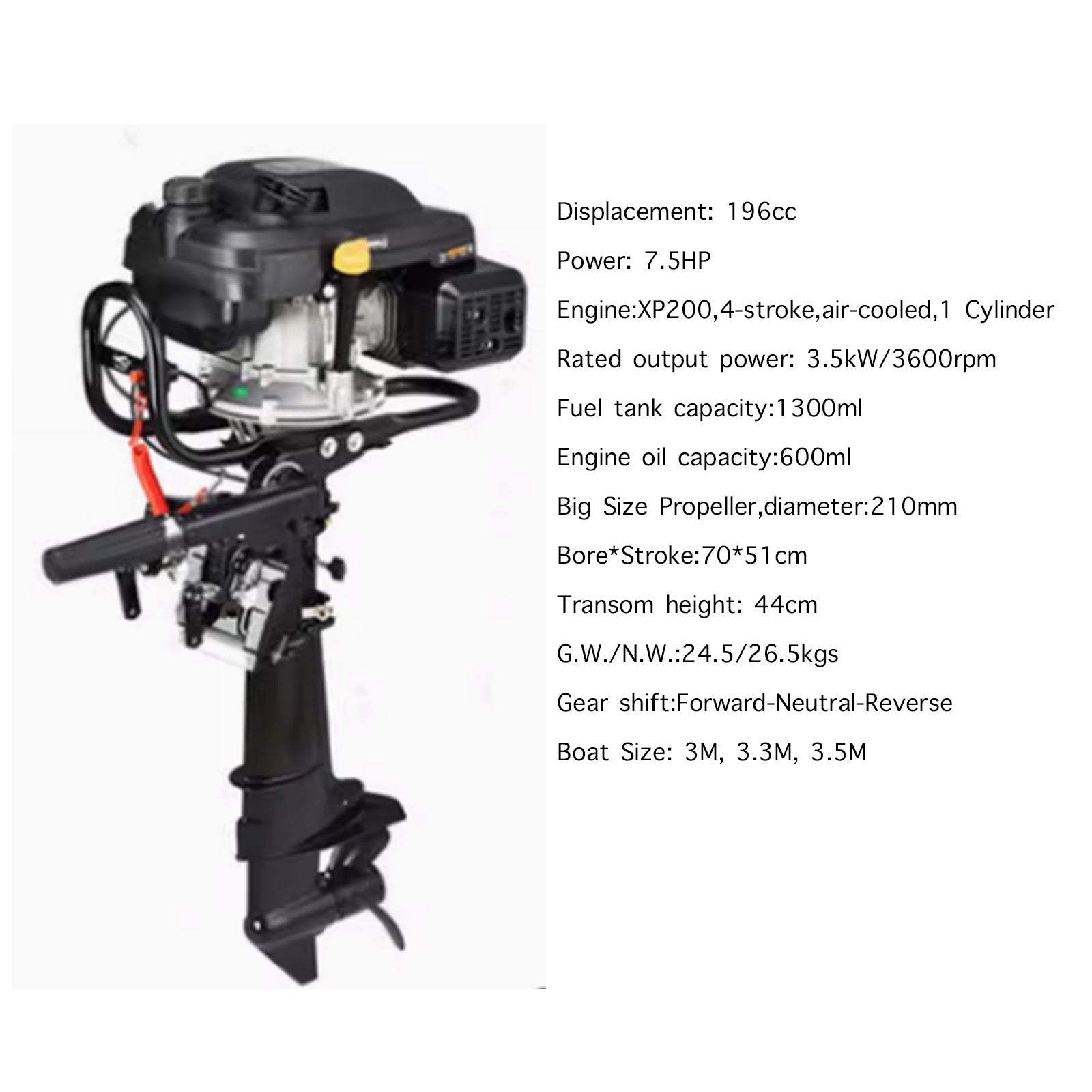 CUKUSIN 4 Stroke Outboard Motor 7.5hp with Gear Shift, Air Cooled System