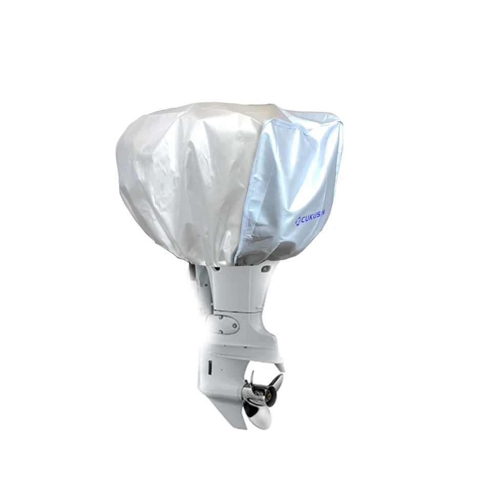 CUKUSIN Outboard Motor Cover Waterproof Heavy Duty Boat Engine Thickened Covers, Silver with Pull Cord…